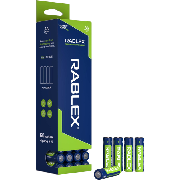 Батарейки Rablex LR6 AA Super Power Alkaline 60 шт/уп - зображення 2