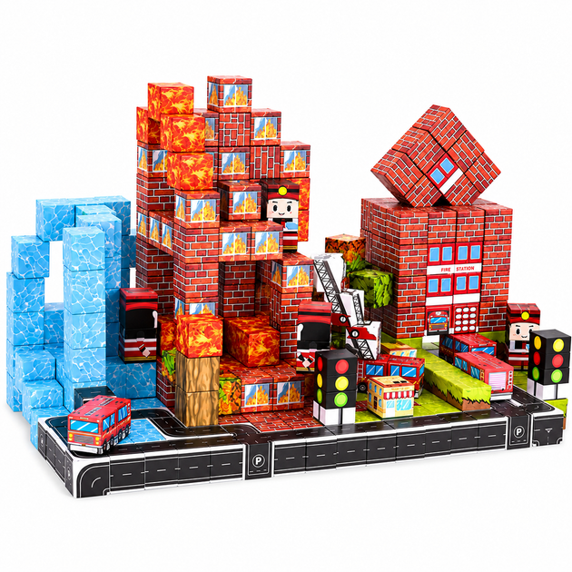 Магнітний конструктор Minecraft Пожежна Станція та Міський Рятувальний Центр 128 деталей для дітей від 3 років - зображення 5