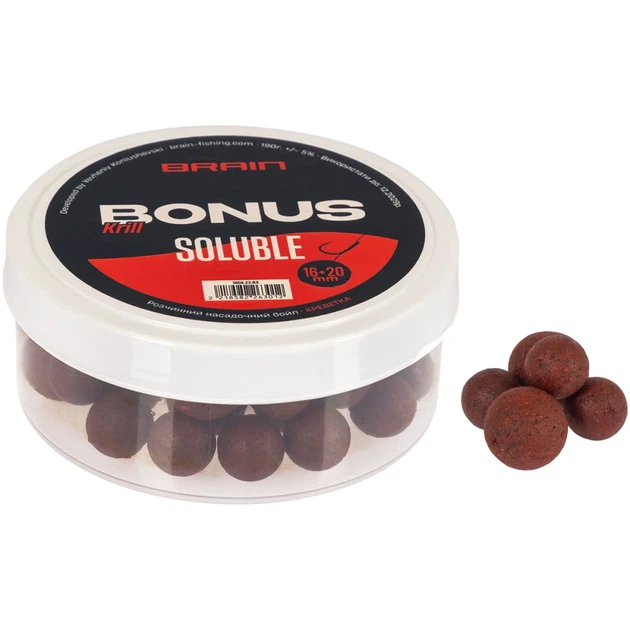 Бойли розчинні Brain Bonus Krill (креветка) 16+20mm 190g - Фото 1 Бойли розчинні Brain Bonus Krill (креветка) 16+20mm 190g - зображення 1