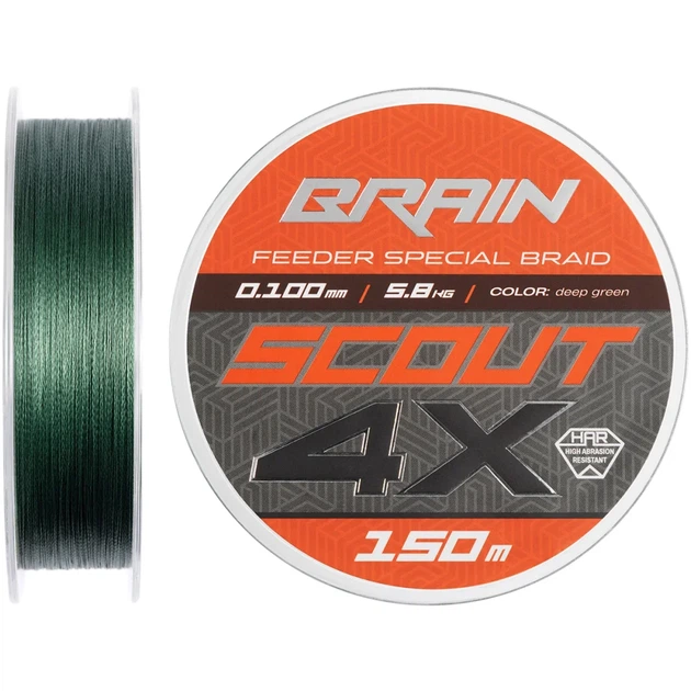 Шнур Brain Scout 4X 150m (deep green) 0.100mm 5.8kg - Фото 1 Шнур Brain Scout 4X 150m (deep green) 0.100mm 5.8kg - зображення 1