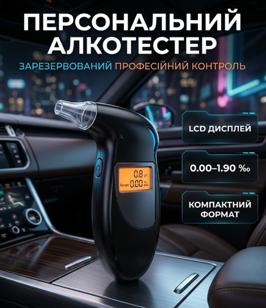 Персональный алкотестер Digital Breath Alcohol Tester с LCD-дисплеем и сменными мундштуками - Фото 1 Персональный алкотестер Digital Breath Alcohol Tester с LCD-дисплеем и сменными мундштуками - изображение 1