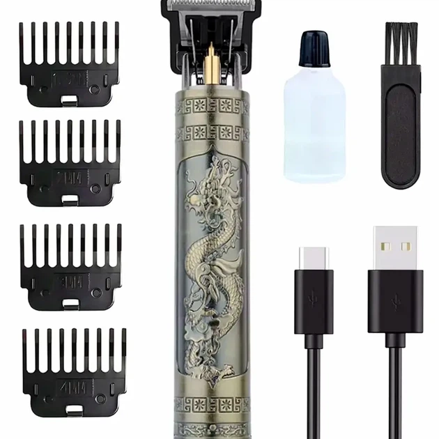 Беспроводной триммер T9 для стрижки волос 4 насадки аккумуляторный USB зарядка нержавеющая сталь мощность 5 Вт бронза - Фото 1 Беспроводной триммер T9 для стрижки волос 4 насадки аккумуляторный USB зарядка нержавеющая сталь мощность 5 Вт бронза - изображение 1