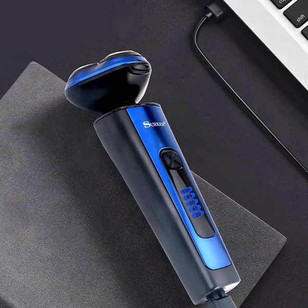 Аккумуляторная электробритва SK-9658 роторная с USB зарядкой водонепроницаемая с нержавеющими лезвиями синий - изображение 7