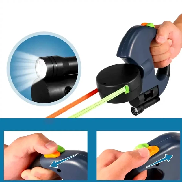 Выдвижной двойной поводок-рулетка 3 м с подсветкой и световозвращателями для собак до 8 кг синий - изображение 6
