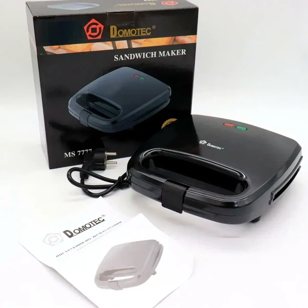 Электрическая сендвичница 750 Вт с индикатором нагрева черного цвета Domotec MS 7777 для приготовления бутербродов - изображение 10