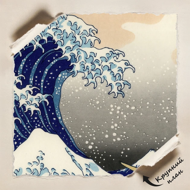 Постер Велика хвиля в Канаґаві, Хокусай, Hokusai, Great Wave off Kanagawa, A3 28×42 см (id6779) - зображення 4