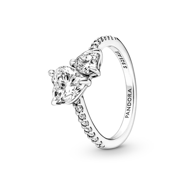 Серебряное кольцо Pandora «Два сердца» Серебряное кольцо Пандора Сердечка Паве 191198C01 - изображение 2