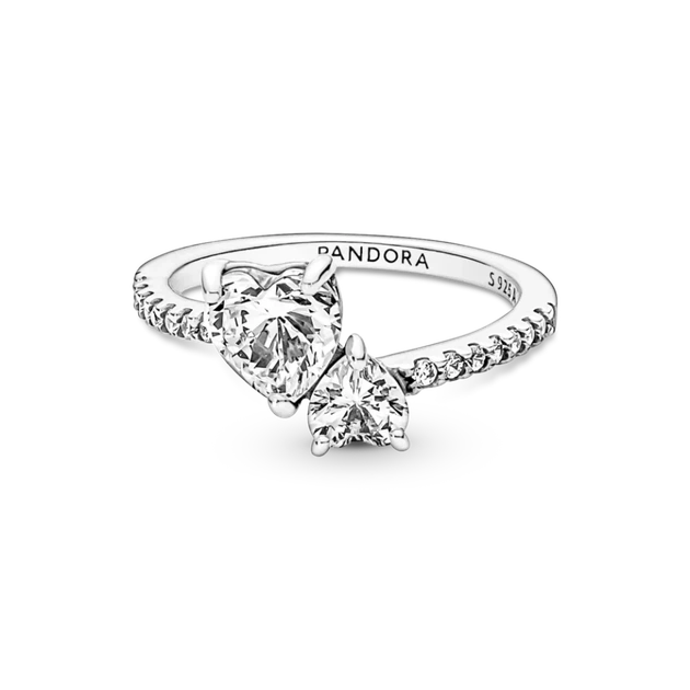 Серебряное кольцо Pandora «Два сердца» Серебряное кольцо Пандора Сердечка Паве 191198C01 - изображение 3