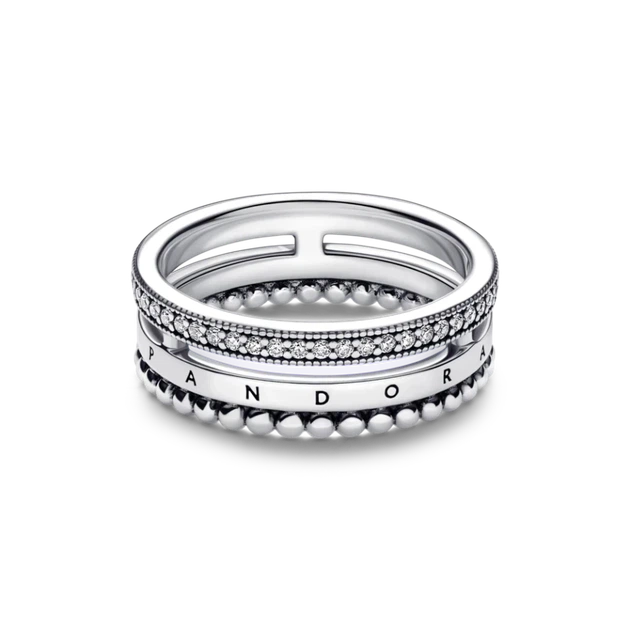 Серебряное кольцо Pandora с логотипом, паве и металлическими шариками Серебряное кольцо Пандора Корона Паве 192312C01 16 мм - изображение 2