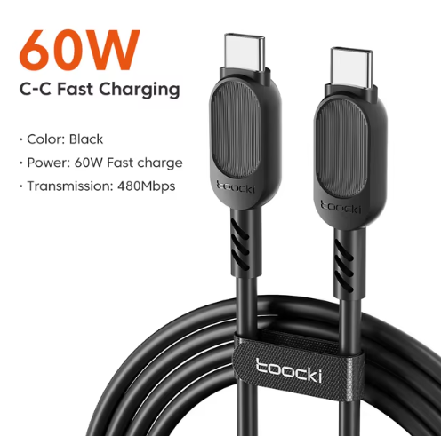 Кабель Toocki 60W USB Type-C to USB Type-C 1 м для швидкого заряджання - Фото 2 Кабель Toocki 60W USB Type-C to USB Type-C 1 м для швидкого заряджання - зображення 2