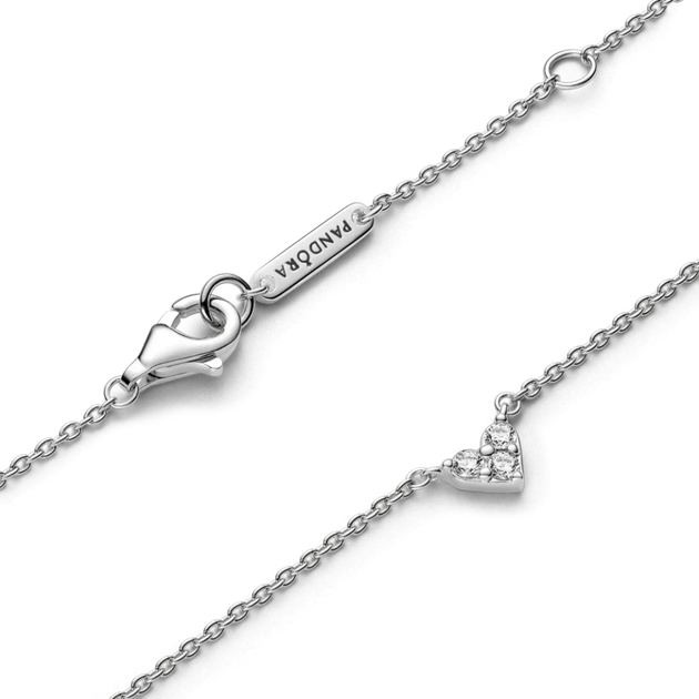 Серебряное колье Pandora «Сверкающее Сердце» Серебряное ожерелье Пандора Сердечко 393014C01 - изображение 3