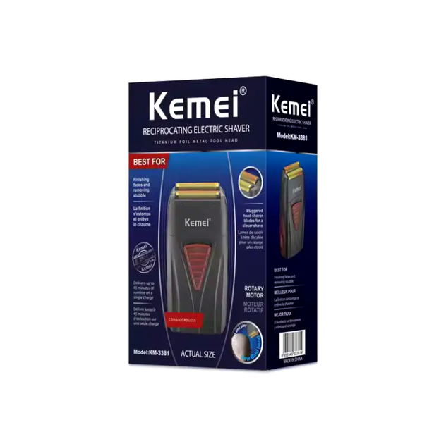 Электробритва Kemei аккумуляторная для мужчин с двумя ножевыми блоками для качественного бритья - Фото 4 Электробритва Kemei аккумуляторная для мужчин с двумя ножевыми блоками для качественного бритья - изображение 4