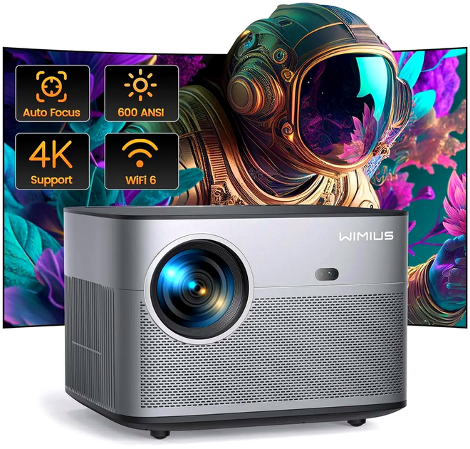 Проектор Wimius P64 4K 1080P мультимедийный для домашнего кинотеатра с автофокусировкой и Wi-Fi 6 - зображення 2
