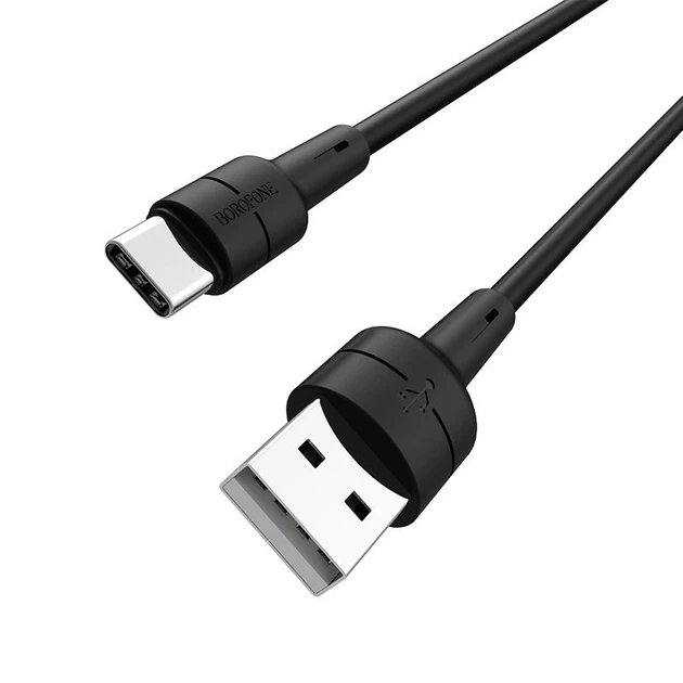 Кабель BOROFONE BX30 USB to Type-C, 3A, 1m, silicone, TPE connectors, Black - Фото 1 Кабель BOROFONE BX30 USB to Type-C, 3A, 1m, silicone, TPE connectors, Black - изображение 1