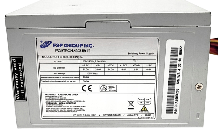 Блок питания FSP 300W 80+ (FSP300-60HHN(85)) Б/У - изображение 3