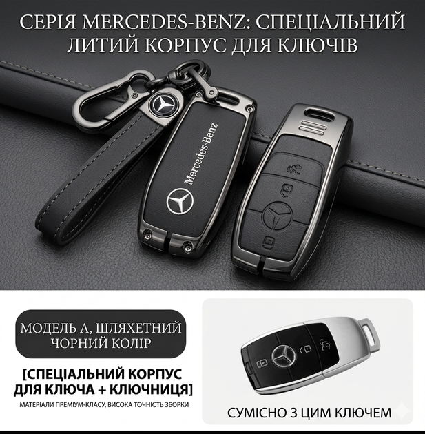 Чехол для ключа Mercedes-Benz, Металлический литой корпус с брелоком - Фото 2 Чехол для ключа Mercedes-Benz, Металлический литой корпус с брелоком - изображение 2