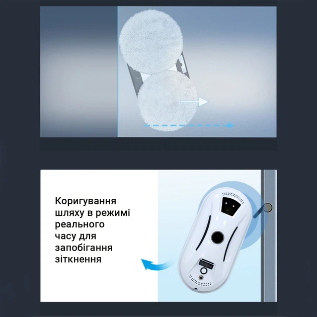 Робот (мийник) для миття вікон INSPIRE PuRuikai HCR-02 з дистанційним керуванням + 10 серветок Білий - Фото 7 Робот (мийник) для миття вікон INSPIRE PuRuikai HCR-02 з дистанційним керуванням + 10 серветок Білий - зображення 7
