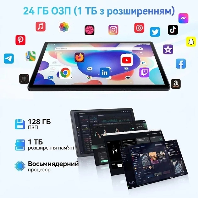 Планшет 10.1" Whitedeer C109 4/128Gb 8 ядер Android 15 Черный (101997661) - изображение 3