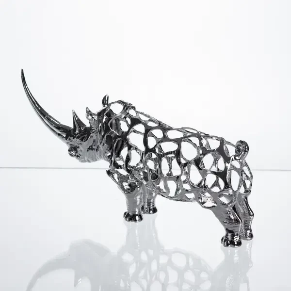 Статуэтка носорог Rhinoceros ажурный 23×6×10 см металлическая серебристая фигурка для дома гостиной полки стола Yiwu - изображение 4