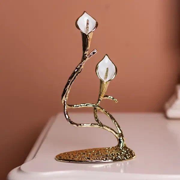 Металлическая статуэтка цветка каллы Calla Lilies 14х8х25 см для домашнего декора и камина - изображение 2