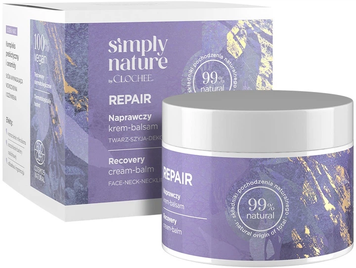 Krem do twarzy Clochee Simply Nature Repair naprawczy 50 ml (5905616138008) - obraz 2