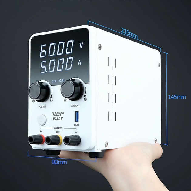 Блок питания лабораторный WEP 605D-V, 60V, 5A, импульсный, с цифровой индикацией (V/A), USB, QC 5V-12V/20W - Фото 5 Блок питания лабораторный WEP 605D-V, 60V, 5A, импульсный, с цифровой индикацией (V/A), USB, QC 5V-12V/20W - изображение 5