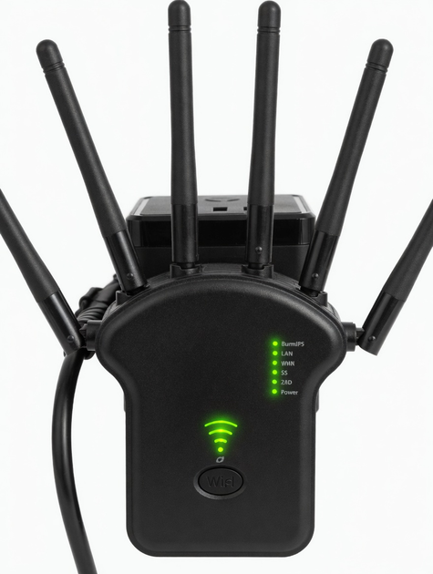 Бездротовий дводіапазонний Wi-Fi ретранслятор 3В1 2.4/5 ГГц, підсилювач сигналу вай фай 1200 Мбіт/с, повторювач для роутера, зона покриття до 300м², репітер з 6 антенами - зображення 10