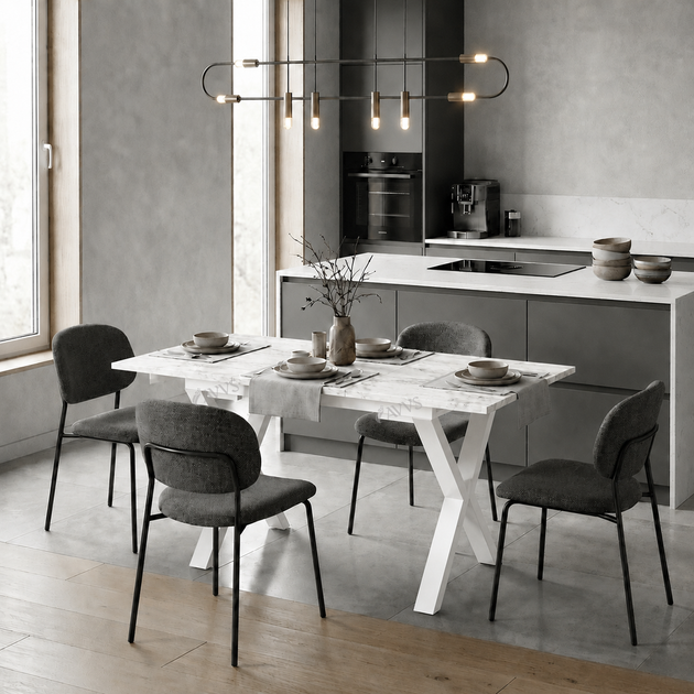 Стол кухонный раскладной RoMax Next 110х75 (150х75) см Loft Мрамор Кристалл/Белый - Фото 3 Стол кухонный раскладной RoMax Next 110х75 (150х75) см Loft Мрамор Кристалл/Белый - изображение 3
