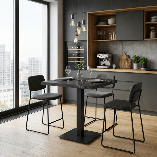 Стол кухонный квадратный RoMax Pocker 60 см Loft Пьетра Гриджио/Черный - изображение 2
