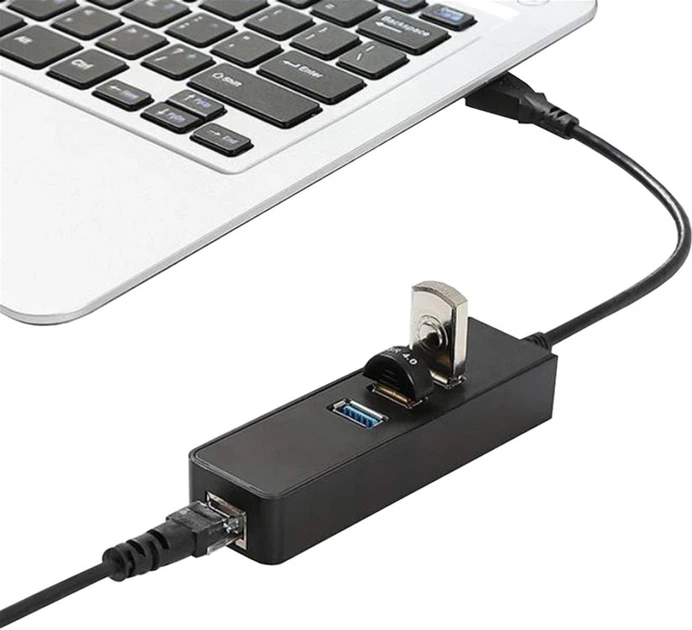 Мережевий адаптер Dynamode USB LAN RJ45 чорний концентратор з USB хабом на 3 порти (884034м) - зображення 5