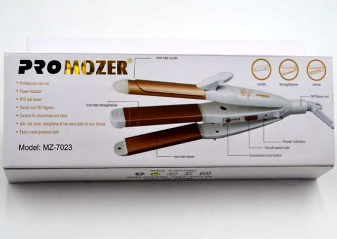 Випрямляч для волосся PROMOZER MZ-7023 3 в 1 з насадками гофре, плойкою та керамічним покриттям пластин - зображення 6