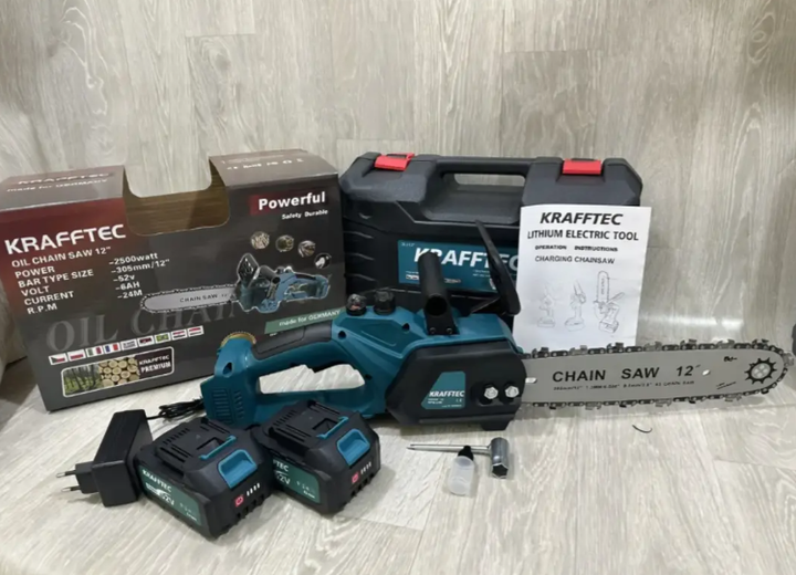 Акумуляторна ланцюгова пила Krafftec 52V 6Ah 12" 2500 Вт безщітковий двигун автоматичне мастило 2 АКБ - Фото 7 Акумуляторна ланцюгова пила Krafftec 52V 6Ah 12" 2500 Вт безщітковий двигун автоматичне мастило 2 АКБ - зображення 7