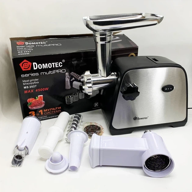 Электромясорубка Domotec 4200 Вт с насадками реверсом металлическим лотком и толкателем черная - изображение 6