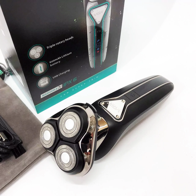 Мужская аккумуляторная электробритва VGR 3 плавающие головки быстрая USB зарядка до 60 мин работы - Фото 3 Мужская аккумуляторная электробритва VGR 3 плавающие головки быстрая USB зарядка до 60 мин работы - изображение 3