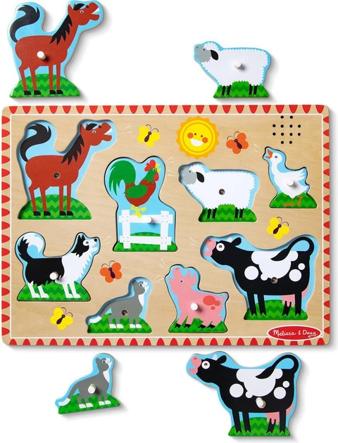 Пазл дерев'яний Melissa & Doug Сільськогосподарські тварини зі звуками 8 елементів 806128 (0681147005303) - зображення 2