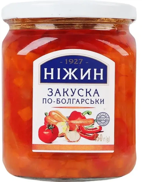 Упаковка закуски Ніжин по-болгарски 450 г х 6 шт (4823006808588) - Фото 2 Упаковка закуски Ніжин по-болгарски 450 г х 6 шт (4823006808588) - изображение 2