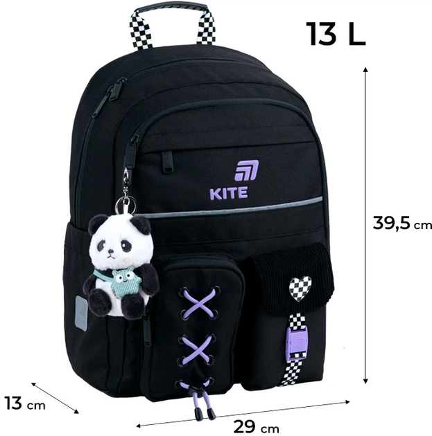 Набір Kite Panda Love рюкзак + пенал + сумка для взуття Чорний (SET_K26-584M-2) - зображення 4