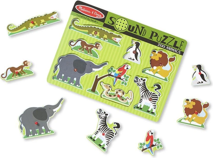 Пазл дерев'яний Melissa & Doug Зоопарк зі звуками 8 елементів 50215 (0000772007276) - зображення 2