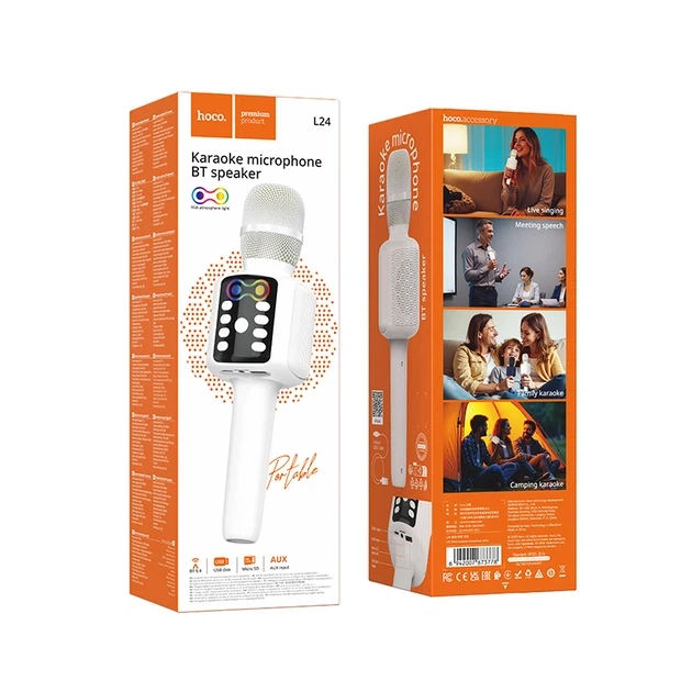 Портативная колонка микрофона Hoco L24 Shine Karaoke Microphone 5W White - Фото 2 Портативная колонка микрофона Hoco L24 Shine Karaoke Microphone 5W White - изображение 2