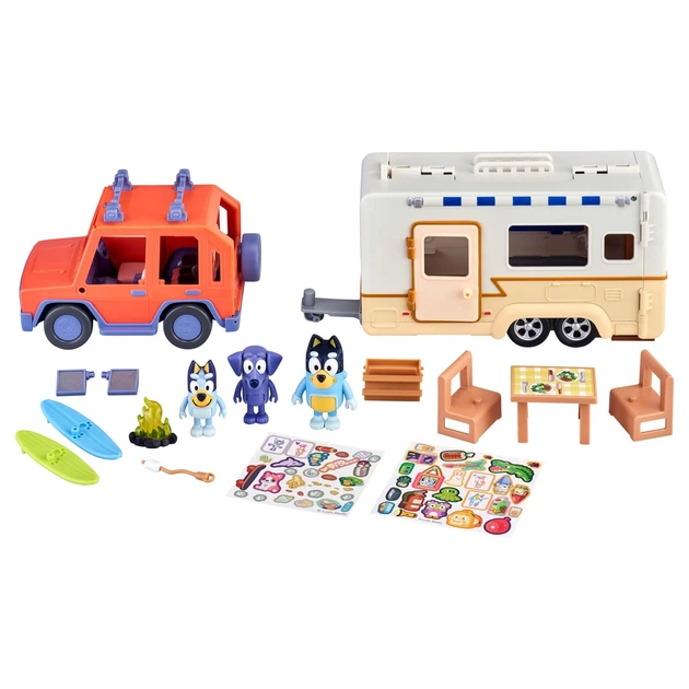 Zestaw do zabawy Bluey samochód terenowy z przyczepem kempingowym 12 elementów 1299663 (5713396901305) - obraz 2