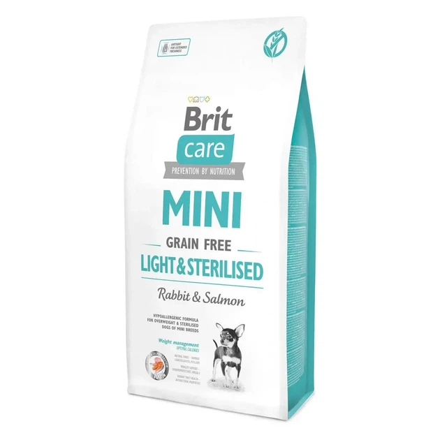 Brit Care Mini Grain Free Light & Sterilised Rabbit & Salmon Бріт Кеєр Міні для собак дрібних порід 7кг - Фото 1 Brit Care Mini Grain Free Light & Sterilised Rabbit & Salmon Бріт Кеєр Міні для собак дрібних порід 7кг - зображення 1