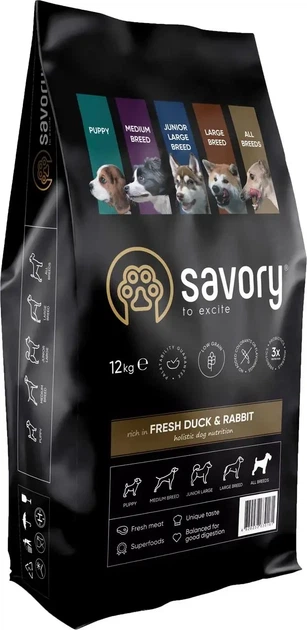 Сухий корм для собак всіх Savory All Breeds rich in Fresh Duck&Rabbit, зі свіжим м'ясом качки і кроликом, 12кг - Фото 1 Сухий корм для собак всіх Savory All Breeds rich in Fresh Duck&Rabbit, зі свіжим м'ясом качки і кроликом, 12кг - зображення 1