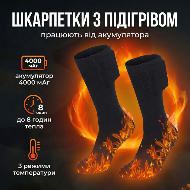 Шкарпетки Baesan Y201 з підігрівом та акумулятором 4000 мАг (3 режими) - Фото 1 Шкарпетки Baesan Y201 з підігрівом та акумулятором 4000 мАг (3 режими) - изображение 1