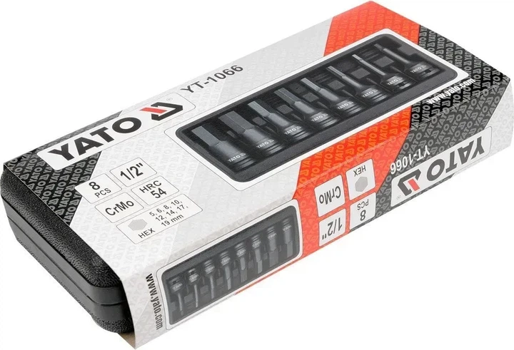 Набір ударних біт YATO HEX M6-M19 1/2 8 шт YT-1066 - Фото 2 Набір ударних біт YATO HEX M6-M19 1/2 8 шт YT-1066 - изображение 2
