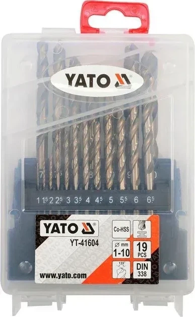 Набор кобальтовых сверл по металлу YATO YT-41604 Co-HSS 1-10 мм 19 шт - изображение 2