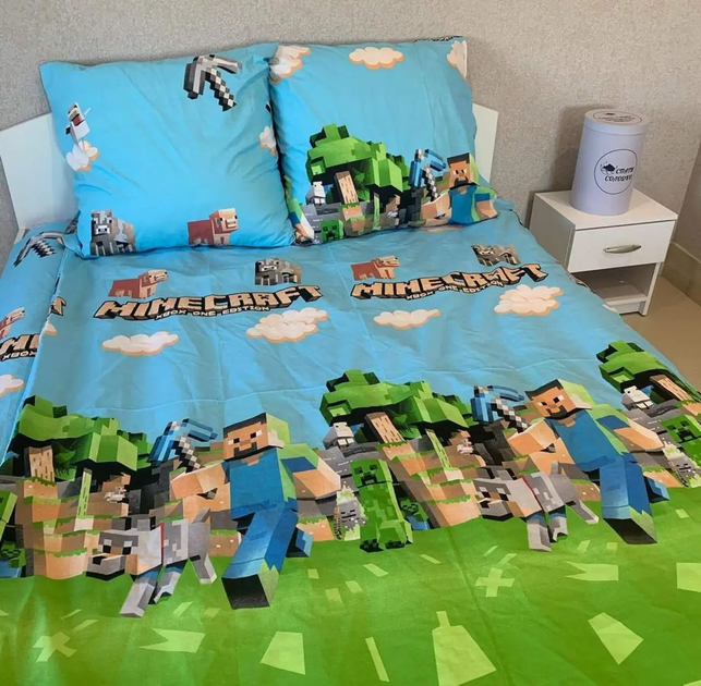 Підлітковий комплект дитячої постільної білизни із бязі Майнкрафт 150*215 см (169) - Фото 2 Підлітковий комплект дитячої постільної білизни із бязі Майнкрафт 150*215 см (169) - зображення 2