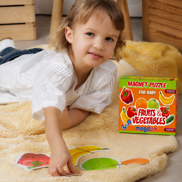 Набор магнитных пазлов Magdum Baby puzzle Фрукты и овощи 18 деталей (ML4031-25 EN) (4820215152877) - изображение 6