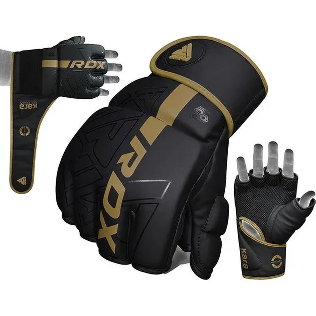Рукавички для ММА RDX F6 KARA Matte Golden розмір XL, чорно-золотисті - изображение 6