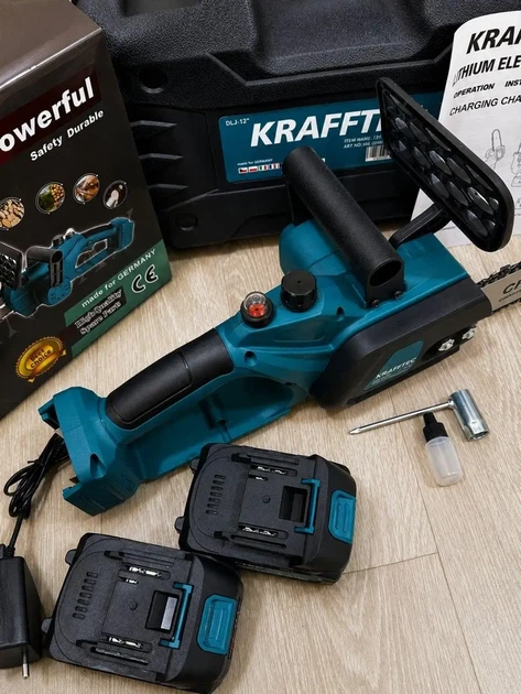 Акумуляторна ланцюгова пила Krafftec 12" 52V 6Ah 2500W з автоматичним змащенням, 2 АКБ, шина 30 см, безщітковий двигун - зображення 2