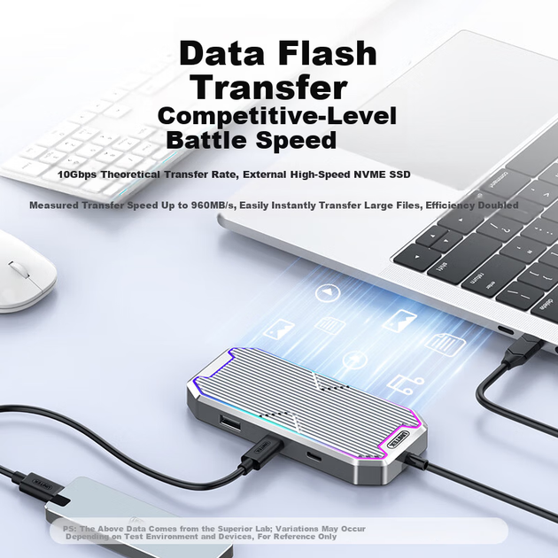 Док-станция YOYOTER USB-C Gen2 10G High-Speed HDMI 4K/60Hz Gigabit Ethernet RGB Lighting, универсальная для ноутбуков, телефонов и планшетов. - Фото 4 Док-станция YOYOTER USB-C Gen2 10G High-Speed HDMI 4K/60Hz Gigabit Ethernet RGB Lighting, универсальная для ноутбуков, телефонов и планшетов. - изображение 4